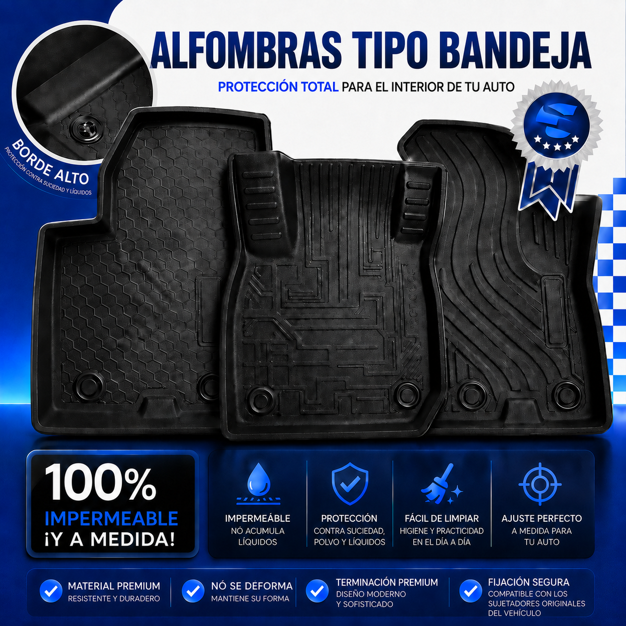 Alfombras tipo bandeja 3D Premium – Juego de 5 piezas con baúl incluido